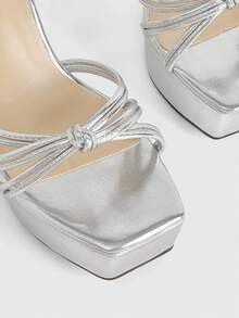 CUCCOO LuxiPop Women's High-Heeled Sandals Sexy Nightclub Style, Night Out Party, Summer Wear, Travel Essentials, Thick-Soled Thick Heels - Silver - View 4