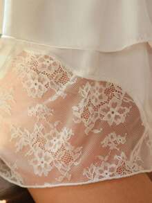 Bisouelle 2件套女士白色蕾丝拼接抽绳睡衣套装，家居服 - 白色 - 查看 10