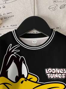 LOONEY TUNES X SHEIN 男童字母卡通图案圆领长袖卫衣 - 白色 - 查看 3