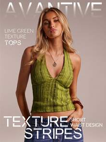 Avantive Women's Halter Neck Casual Sexy Tropical Versatile Daily Outing Vacation Top Olive Green Summer - Yellow - View 1