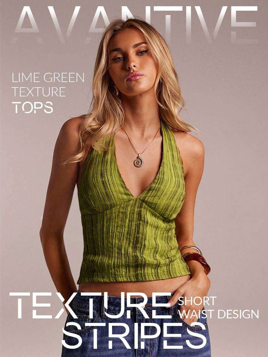 Avantive Women's Halter Neck Casual Sexy Tropical Versatile Daily Outing Vacation Top Olive Green Summer - Yellow - View 1