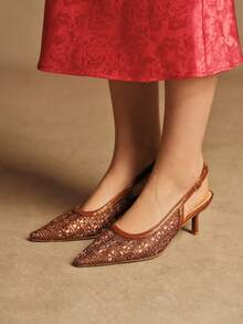 Rosivie Women's Elegant Embroidered Pointed Toe High Heels, Suitable For Commuting - Brown - View 1