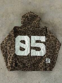 INAWLY Y2K Vintage Leopard Print Zip-Up Sweatshirt,Brown Checked,Autumn,Streetwear,Everyday,Back-To-School Retro Pullover Jacket,American Gothic Rock,Casual - Multicolor - View 6