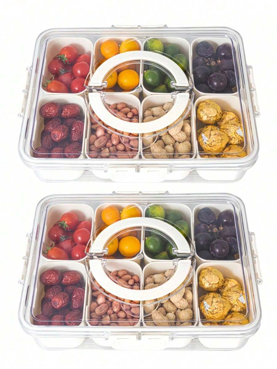4/8 Compartments Snack Box, Portable Travel Meat Platter With Lid, Refrigerator Food Storage Box, Fruit And Snack Sorting Box, Partitioned Storage Box, Salad Box, Longer Preservation Time, Kitchen Accessories, Pre Meal Preparation, Kitchen Tools. - Multicolor - View 1