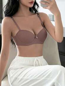 Napfluff 1 chiếc áo ngực có gọng thoải mái có nơ trang trí cho nữ - Màu nâu  Mocha - Xem 3