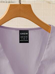 SHEIN PariChic 女士甜美法式短袖V领荷叶边下摆系带露脐上衣，春夏款 - 紫丁香色 - 查看 7
