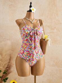 Swim Mod Women's Sexy Tropical Summer Beach Pool Party Vacation Knot Print Tankini White - Multicolor - View 5