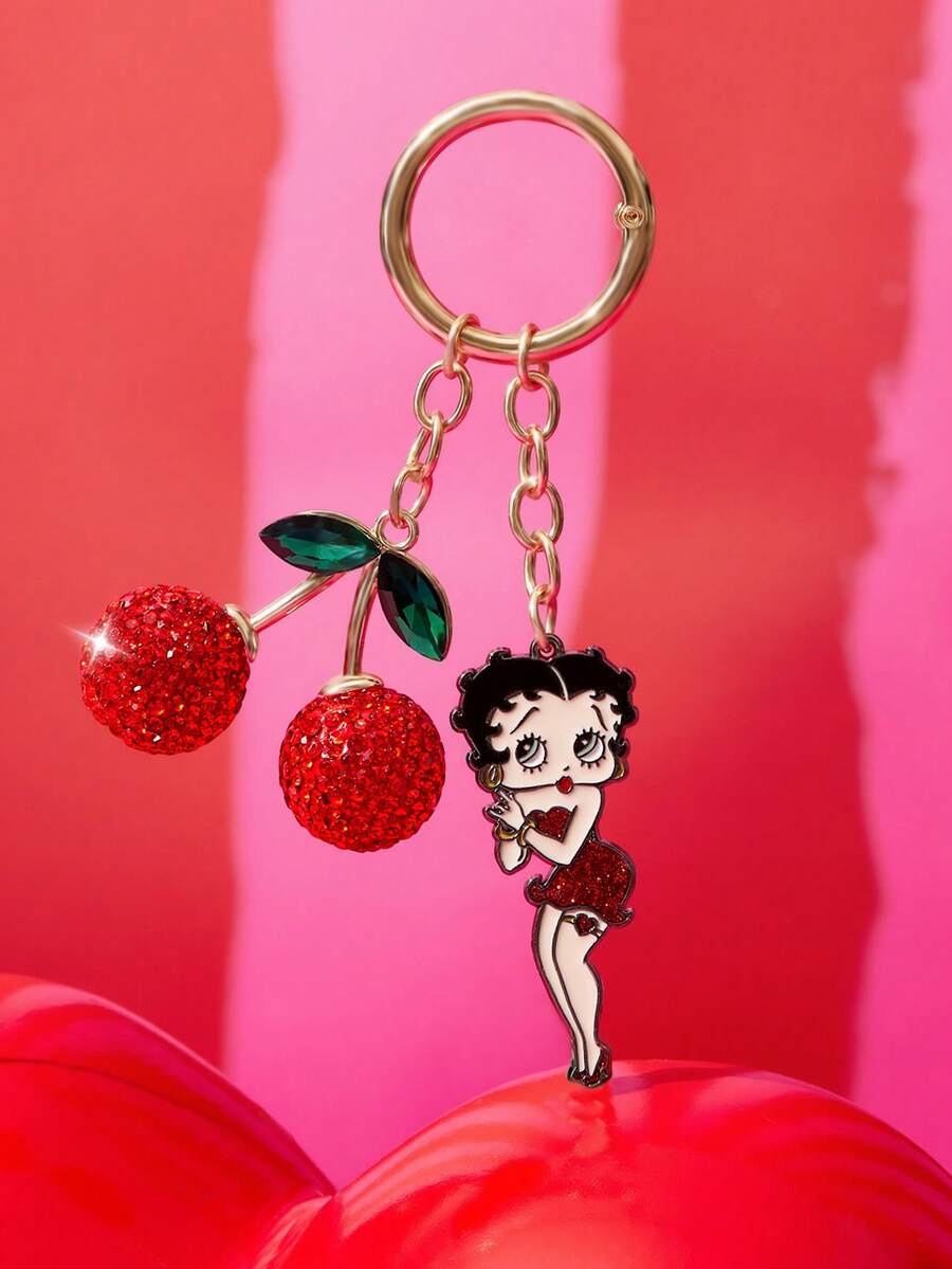 Betty Boop x SHEIN 卡通人物闪光樱桃装饰包挂件,礼品创意,派对,节日,情人节 - 彩色 - 查看 1