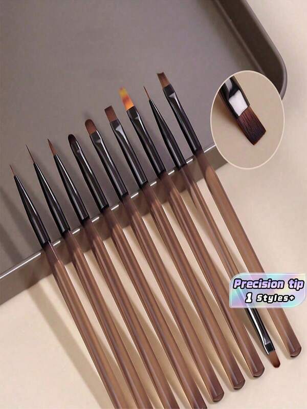 9Pcs Nail Art Brush Set, Multi-Size Nail Brushes, Dotting Pen, Gel Nail Polish & Cleaning Brushes, 3D Nail Decoration Tools For DIY Manicure