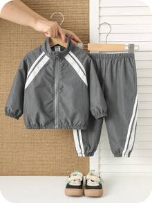 SHEIN 嬰兒男童女童秋冬裝套裝，2件/套 - 灰色 - 查看 6