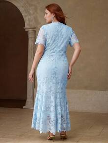 MOTF PREMIUM WOMEN PLUS ELEGANT LACE MIDI DRESS - Baby Blue - View 8