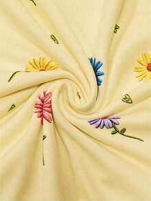 Franclia 女款彩色刺繡花卉圓領休閒日常百搭無袖背心上衣 - 淡黃色 - 查看 6