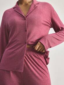 Ocili Soft Floral Print Pajama Set With Collar, Long Sleeve Top And Pants For Women - Red Violet - View 5