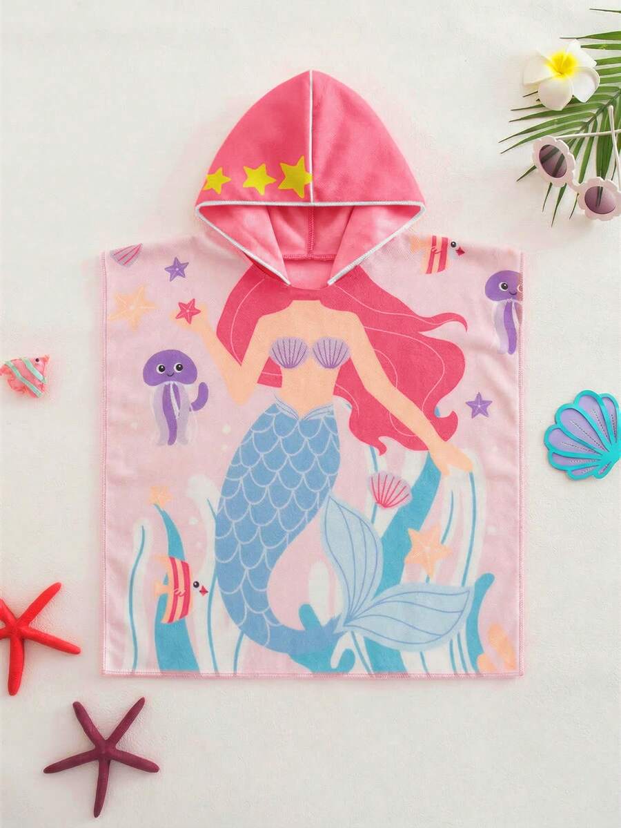 SHEIN 女婴海洋生物印花连帽泳衣罩衫 - 彩色 - 查看 1
