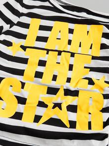 ROMWE Avant Y2k Light Y2K Millennium Striped Patchwork Bright Color Slogan Print T-Shirt - Multicolor - View 3
