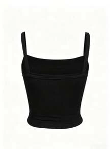 Airaco Women's Solid Color Fashion Minimalist Cropped Camisole Tank Top - Black - View 2