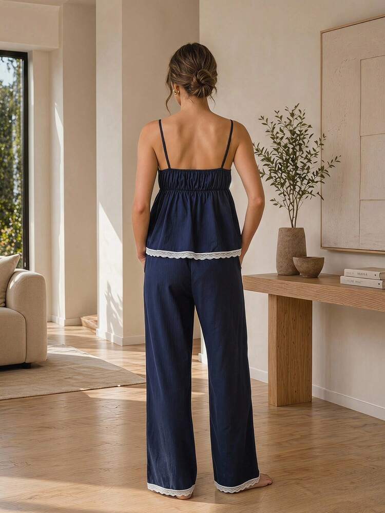Women's Lace Trim Camisole & Pants Pajama Set