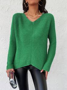 EURMUSE Solid Batwing Sleeve Sweater - Green - View 3