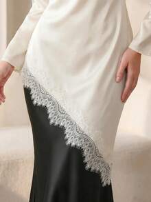 Graceveil Elegant Lace Patchwork Asymmetric Long Sleeve Top, Apricot, Suitable For Women, Spring/Summer Clothing - Apricot - View 8
