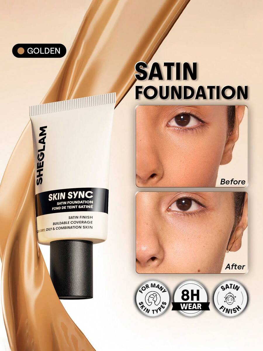 SHEGLAM Skin Sync Satin Foundation-Golden - Golden - View 1