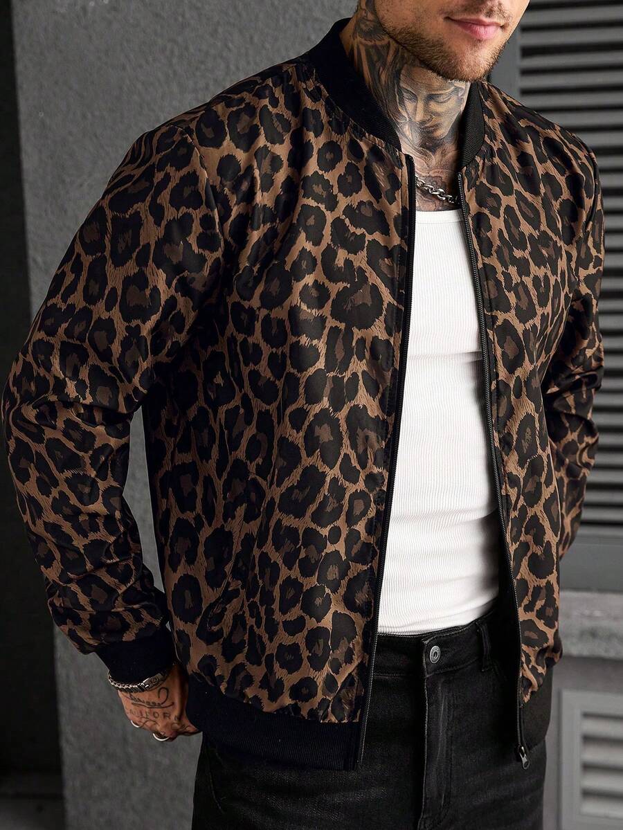 Manfinity CasualCool Men's Plus Size Leopard Print Jacket - Multicolor - View 1