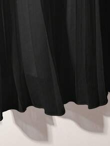 SHEIN Women's Fashionable Elegant Commuter Versatile Chiffon Patchwork A-Line Pleated Skirt, Summer - Black - View 6