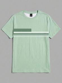 Sorvial Men's Plus Size Casual Contrast Stripe Print Short Sleeve T-Shirt, Summer - Multicolor - View 3