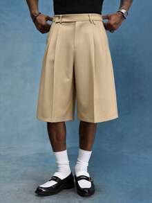 PAVTROS Quần short nam màu trơn xếp ly phong cách casual đa năng mặc hàng ngày đi chơi - Màu Khaki - Xem 4