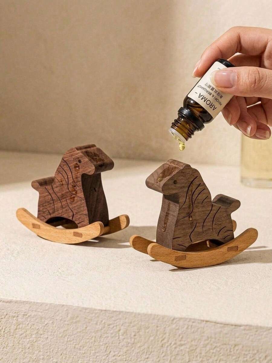 Cirelle 1pc Wooden Horse Aromatherapy Diffuser – Natural Black Walnut/Rosewood Essential Oil Evaporator (No Essential Oil) - multicolor - View 1