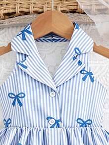 SHEIN Elladie kids Garden Girls 夏季新款時尚 Polo 領掛脖露背收腰甜美百搭度假風女童正式洋裝 - 彩色 - 查看 6