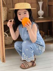 DAZY 女嬰無袖上衣與寬鬆休閒長褲2件套 夏季幼兒 - 淺藍色 - 查看 4
