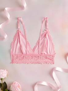 Elorette 1pc Pink Lace Sexy Cute Bandeau Bra For Women Lounge Hot Pink Summer - Pink - View 6