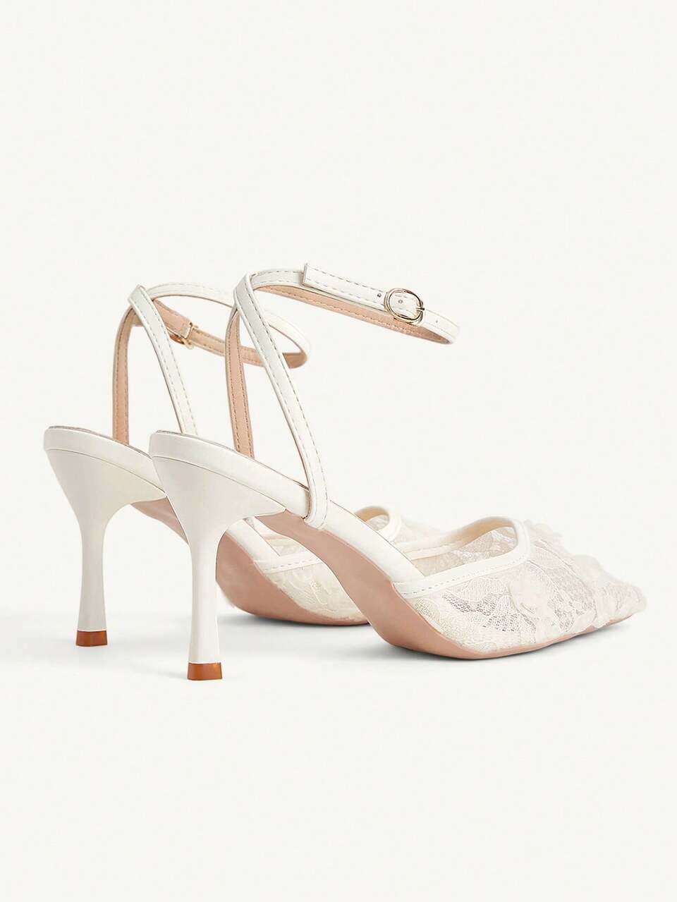 CUCCOO CHICEST Women Shoes Pointed Stiletto Beige Back Ankle Strap Lace Flower Women's High Heel Shoes Simple Classic Everyday Versatile Elegant Temperament Fashion