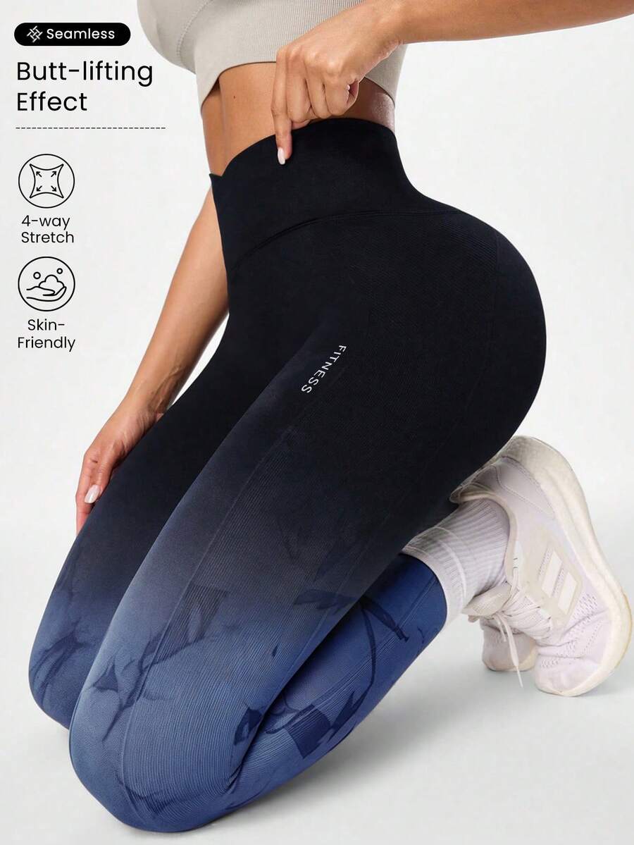 SHEIN Sports 女款無縫高彈力瑜伽運動交叉腰緊身褲 - 彩色 - 查看 1