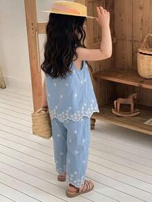 DAZY 女嬰無袖上衣與寬鬆休閒長褲2件套 夏季幼兒 - 淺藍色 - 查看 1
