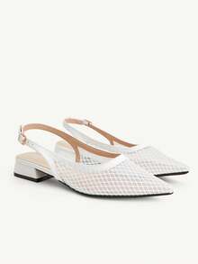 CUCCOO CHICEST Women's Low-Heeled Shoes Women's Slingback Thin-Heeled Mesh Breathable Heels Pointed Toe Elegant Shoes - White - View 2