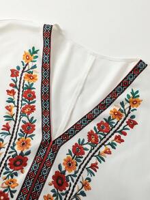 SHEIN LUNE Women's Vacation Casual Boho Floral Print Shirt White Summer - Multicolor - View 4