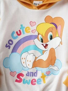 LOONEY TUNES X SHEIN Young Girl Cute Rabbit Ear Design Graphic Sweatshirt, Cartoon Adorable Casual Style, Suitable For Spring Autumn Winter - Camel - View 7