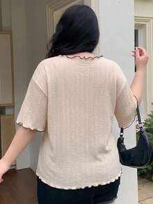 Dazy Plus Ultra Loose Striped Half Sleeve Black And White Summer T-Shirt - Beige - View 5