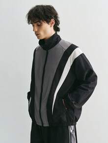 Sonviro Men's Contrast Color Casual Long Sleeve Jacket - Black - View 4