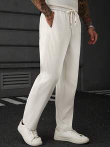 SLATEMANN Men's Drawstring Waist Pocket Loose Business Casual Pants - Beige - View 4