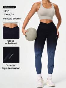 SHEIN Sports 女款無縫高彈力瑜伽運動交叉腰緊身褲 - 彩色 - 查看 3