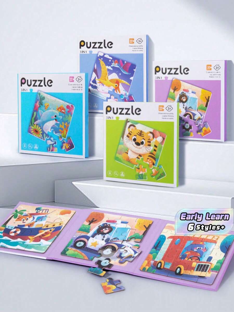 New Three-In-One Progressive Difficulty Magnetic Spell Book, Suitable For Children Over 3 Years Old, Puzzle Logic Development Puzzle Toys, Children's Day/Birthday Gift - Multicolor - View 1