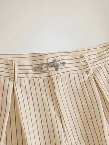 SIGLOCORE Men's Metal Buckle Striped Colorblock Pleated Pocket Loose Long Pants - Apricot - View 6