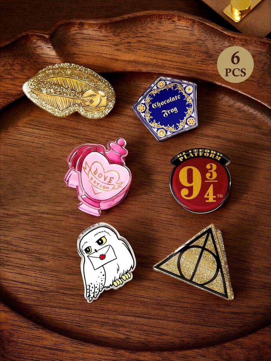 HARRY POTTER X SHEIN 6件組可愛卡通圖案壓克力髮夾,禮物,髮飾夾 - 彩色 - 查看 1