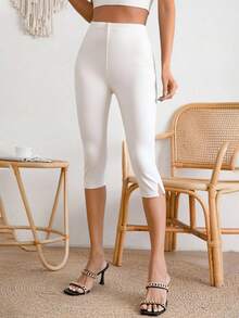 Wandoria Quần legging co giãn màu trơn thường ngày dành cho nữ - trắng - Xem 6