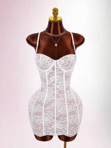 Amplova Women's Lace Date Night Out Night Out Club Night Club Night Club Night Mini Cami Dress White Floral Floral Floral Floral Floral Summer Sexy Bandage - Multicolor - View 1