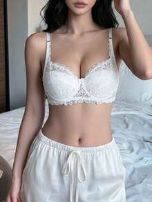 Napfluff 2 Packs Floral Lace Underwire Lingerie Bra Set - Black and White - View 4