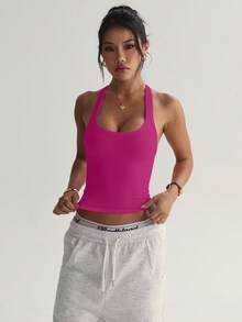 Dewbera Dewbera 女款無縫瑜珈運動內衣，無鋼圈健身上衣，交叉式運動背心，跑步內衣 - 珊瑚粉 - 查看 6