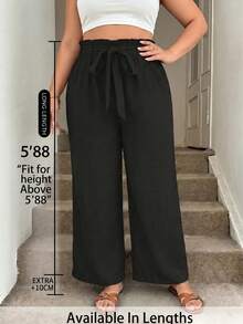 SHEIN Tall CURVE 大码女式纸袋腰带休闲黑色裤子 - 黑色 - 查看 1